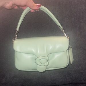 Coach Pillow tabby 18 in pistachio with silver hardware.